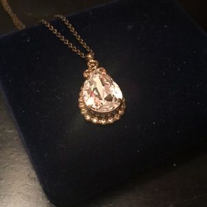 NiqueaD  Crystal Drop Antiqued Gold Necklace